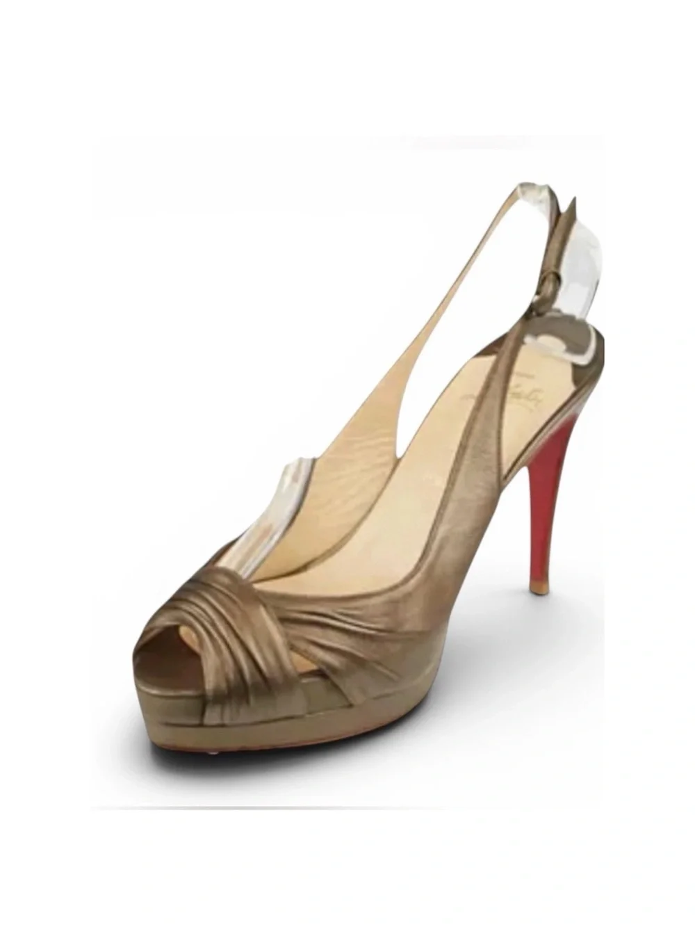Christian Louboutin bronze leather peep-toe slingback pumps